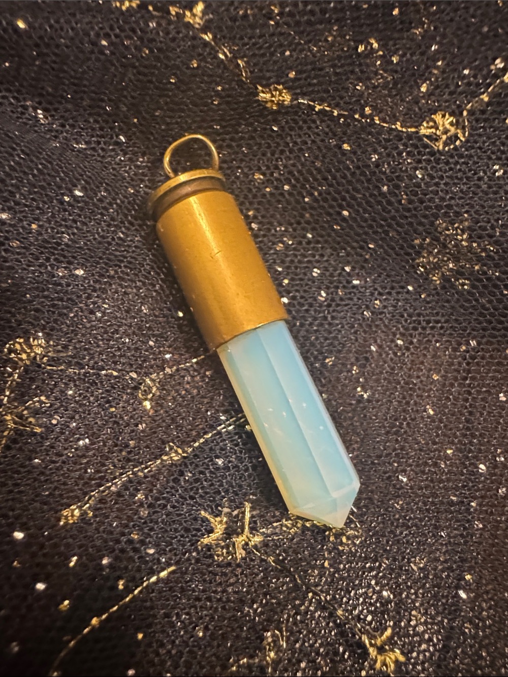 Brass Opalite Crystal Pendant Necklace -set in 9mm casing